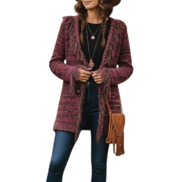 Sweaters - Vintage Multicolor Fringed Women's Sweater